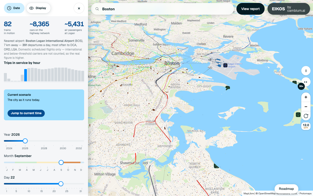 Boston simulation. 22 September 2026, 6:42 AM. Sign in to use the map.